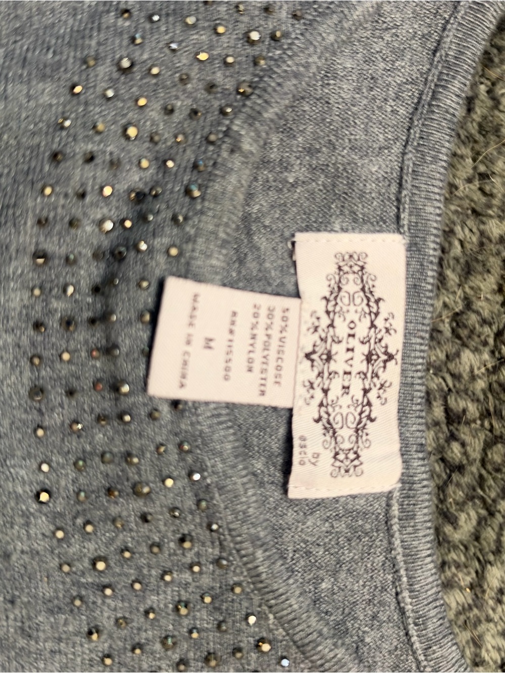 Seven7 Silver Metallic Studded Crewneck Sweater